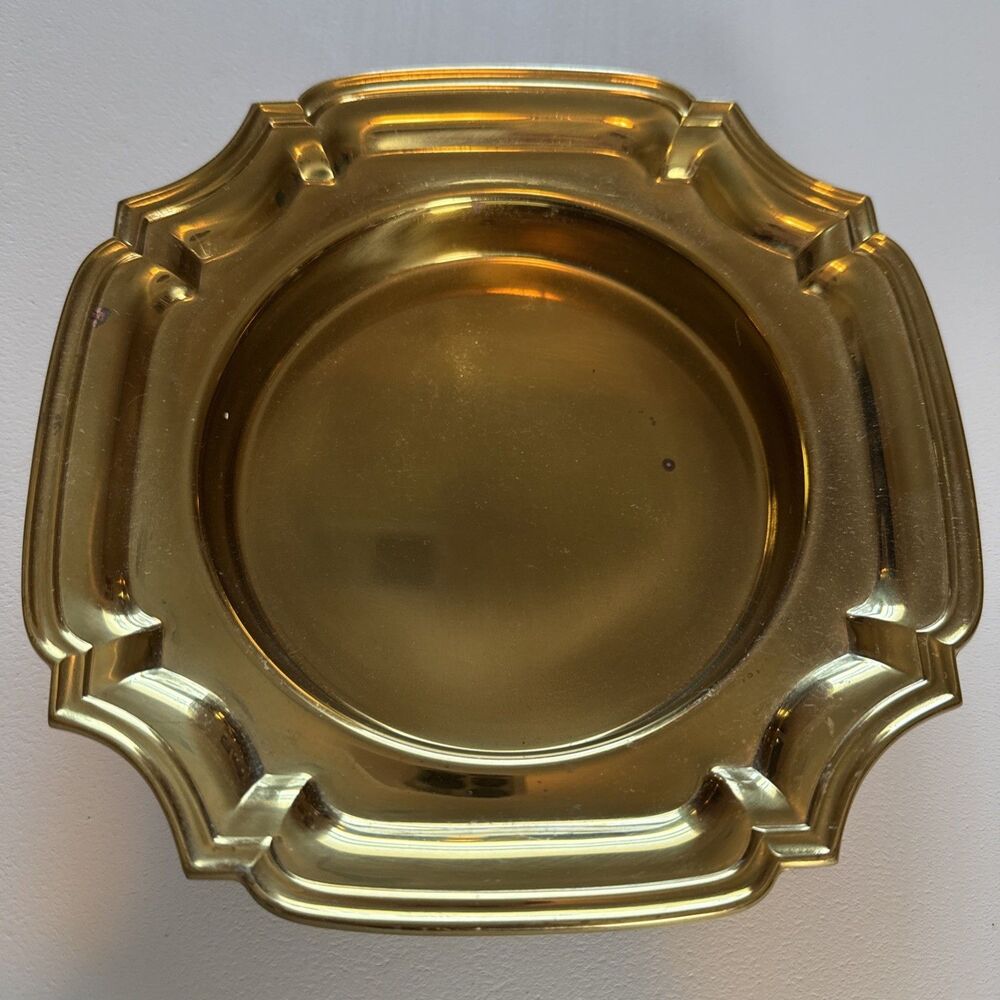 Vintage Towle Scalloped Art Deco Brass Tray Candleholder Trinket Dish